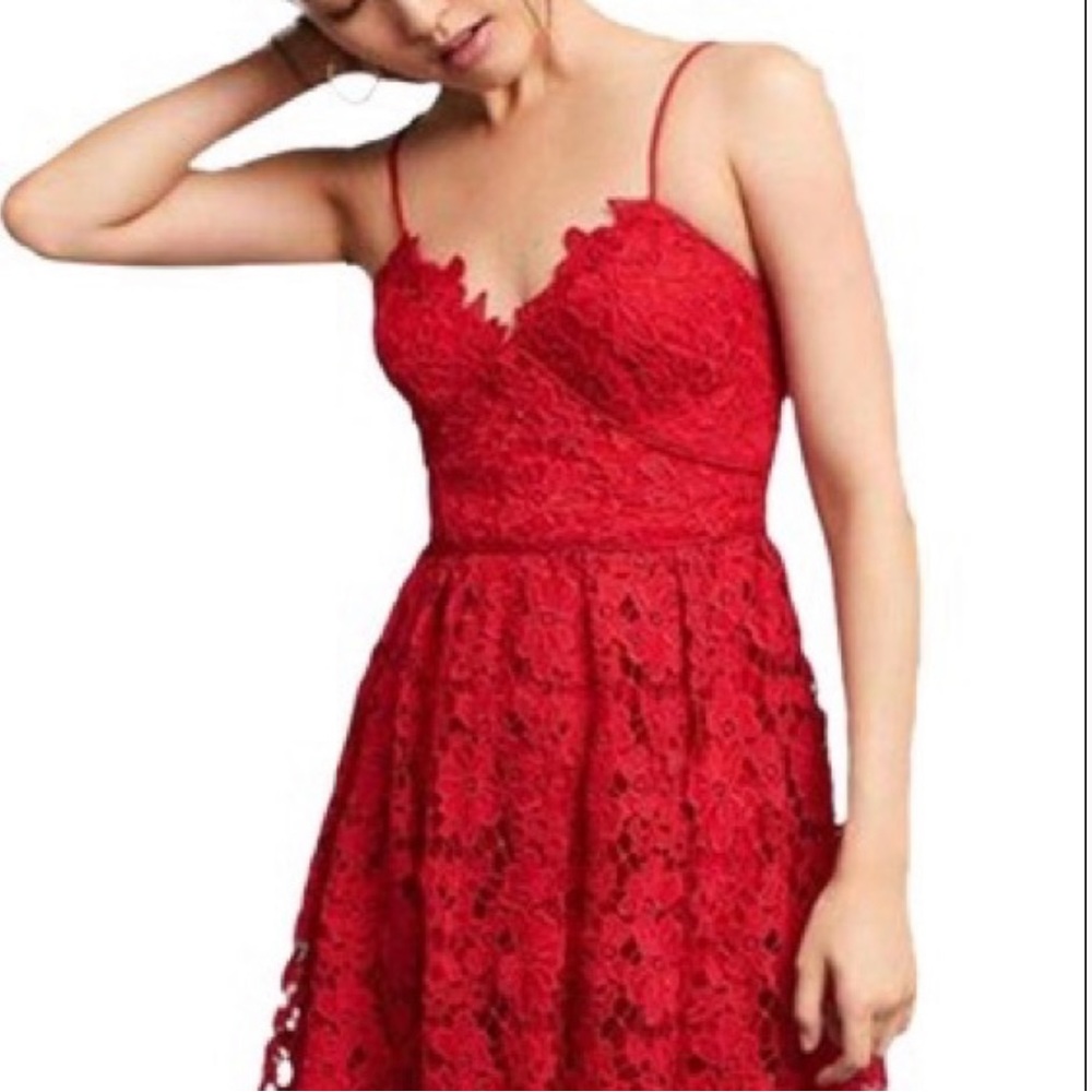 Anthropologie Red Lace Spaghetti Strap Dress